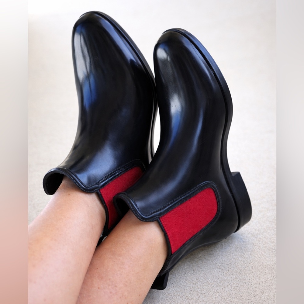 Lauren Ralph Lauren Tally Waterproof Chelsea Rain Boots Black Red Women’s 7
